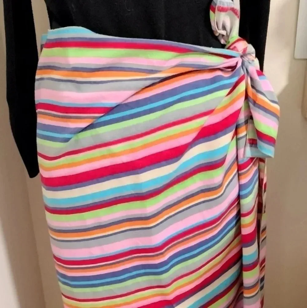 Southern Plus Multiple Colored Striped Wrap Swimsuit Cover Up Multifunctional